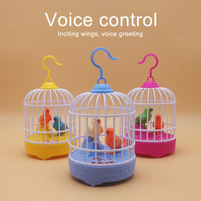 Electronic Birds Cage Toy Voice Control Vivid Appearance Festival Gift Electric Voice Control Induction Sound Simulation Bird Cage for Baby
