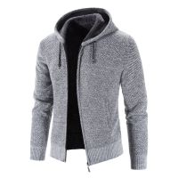 [COD] Cross-border foreign trade new autumn and winter plus velvet thickened large size mens sweater jacket hooded zipper cardigan warm