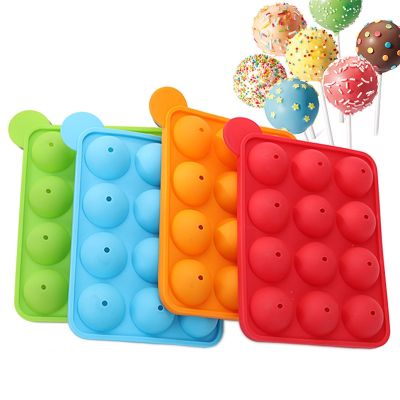 12 Hole Silicone Cake Mold Ball Shaped Silicone Lollipop Chocolate Cake Baking Ice Cube Maker Ice Tray Stick Tool Silicone Mold