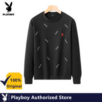 ☁▬☂ hnf531 PLAYBOY เสื้อกันหนาวผู้ชายเสื้อสเวตเตอร์คอกลมทรงหลวมลำลองสีล้วน