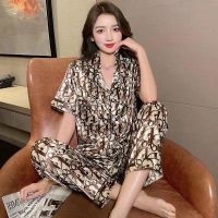 COD DSFWEWWWWW New Goods Casual Wear Women’s For Pajamas Womens Sleepwear Satin Silk Pyjama Short Sleeve And Long Pant Homewear