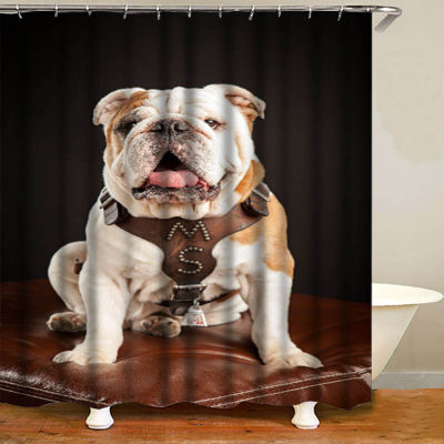 Cute Portrait of English Bulldog Puppy Shower Curtain Set for Bathrooom Lovely Bull Dog Animal Bath Curtains Toilet Accessories