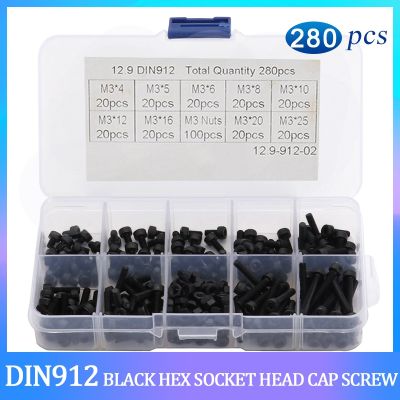 【HOT】☋♞✗ 280PCS Screw Kits socket Cap DIN912 Carbon Cylindrical Set