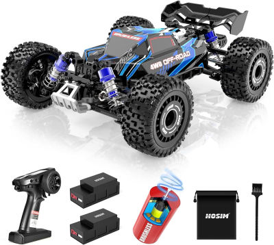 Hosim 1:16 60+KMH 4WD Brushless RC Car, Fast Remote Control Truck for Adults, Radio Off-Road Cars Waterproof Hobby Grade Toy Crawler Electric Vehicle Gift for Boys Children 2 Batteries 40+ Min Play Blue