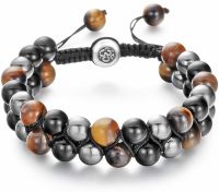 Triple Protection Bracelet 8mm Beads Bracelet Tigers Eye Black Obsidian Hematite Bracelet for Men Women Healing Crystal Bangle