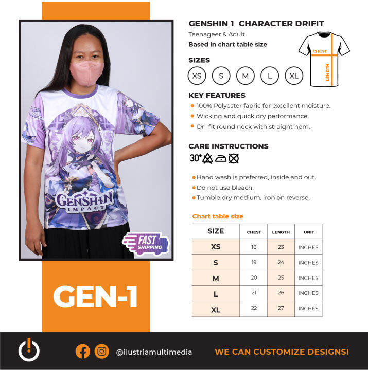 GENSHIN Character for Teen/Adult Dri-Fit Shirt - Full Sublimation ...