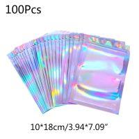 100pcs Translucent Zip Lock Bags Holographic Storage Bag Xmas Gift Packaging Food Storage Dispensers