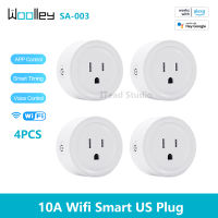 WOOLLEY 4PCS SA003 US ปลั๊กอัจฉริยะไวไฟ Mini ปลั๊กอัจฉริยะ10A ปลั๊กไร้สาย EWeLink APP ไฟซ็อกเก็ตหลากสีอุปกรณ์ตั้งเวลาอุปกรณ์สมาร์ท,สนับสนุน Alexa Voice Control