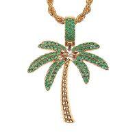 Tropical Plant Palm Coconut Pendant Necklace Fine Green Crystal Zirconia Choker For Women Lover Best Holiday Jewelry Gift