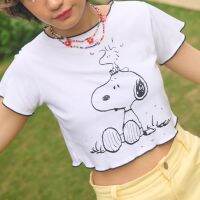 ✨HOT สุด เสื้อครอป  Snoopy White ส่งเร็ว?