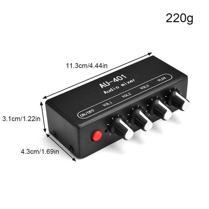 pcbfun-dc5-12v-au-401-4ช่องเครื่องมิกซ์เสียงสเตอริโออินพุตสี่ช่องเอาต์พุตหนึ่งช่องพร้อมตัวปิดสำหรับเครื่องผสม