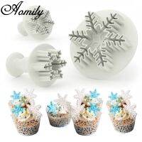 Aomily 3 ชิ้น/เซ็ต Snowflake Plunger แม่พิมพ์เค้กตกแต่งเครื่องมือ Biscuit Cookie Cutters Cupcake แม่พิมพ์ Fondant ตัดเครื่องตัดขนม-zakua