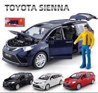 โมเดลไฟและเสียงประกอบรถโลหะผสม Toyota Sienna ขนาด1:24ของเล่นรถ Diecast สำหรับเด็กผู้ชายชุดของเล่นรถและที่จอดรถของขวัญวันเกิด