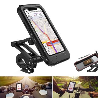 ∋ Adjustable Waterproof Bicycle Phone Holder Universal Bike Motorcycle Handlebar Magnet Case Cell Phone Support Mount Bracket Bag