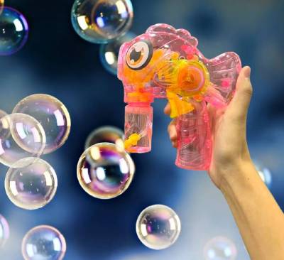 ปืนเป่าฟอง ปืนยิงฟองสบู่ เป่าฟองมีเสียงมีไฟ Bubble Shooter ของเล่นเด็ก (( คละสี ))