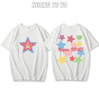 HUANGYOYO 100%เสื้อยืดเสื้อแขนสั้นลายตัวอักษรผ้าฝ้ายลายดาวสำหรับผู้หญิงลายกราฟฟิตีสีสัน