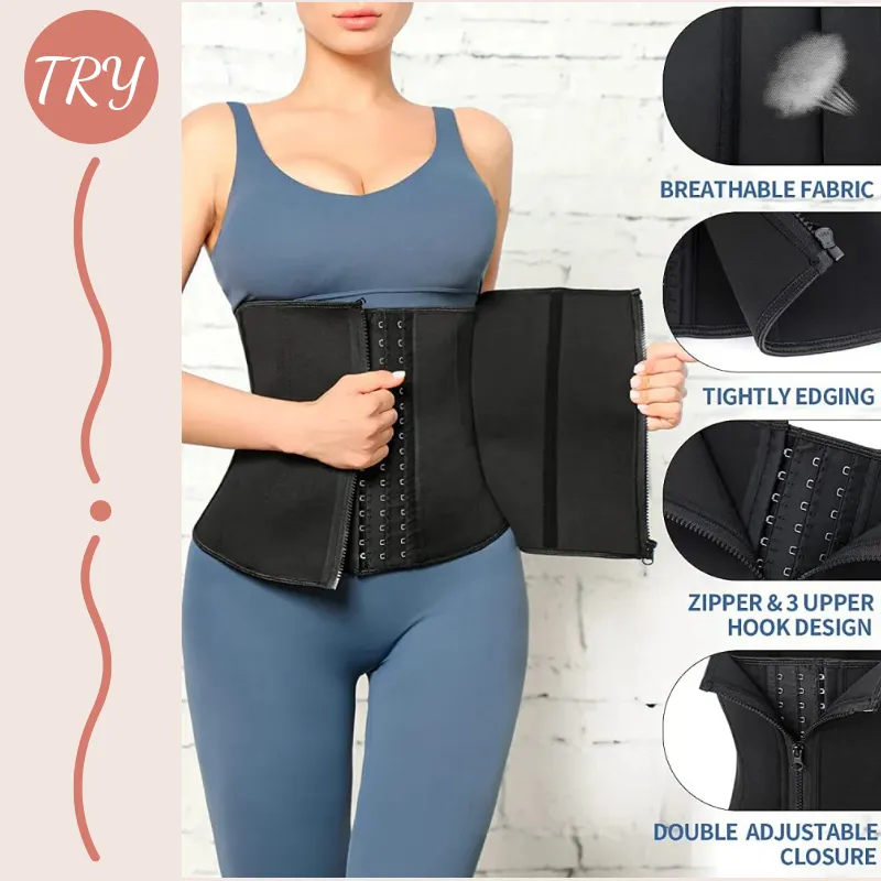 ASHLONE Waist Trainer for Women Latex Zipper Corset Sport Cincher