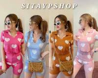 Sitaypshop ?New!! ชุดเซท 2 ชิ้น เสื้อคอปกหัวใจ + กางเกงขาสั้น น่ารัก Cute ?