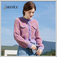 BEENLE High Quality Purple Short Sweater Womens Autumn Winter 2022 New Retro French Knit Cardigan Womens Jacket