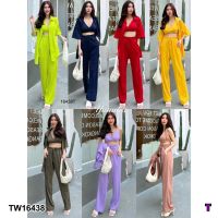 TW16438 Set 3 ชิ้น เสื้อเชิ้ต + เสื้อบรา + กางเกงขายาว