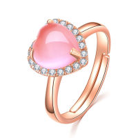 Hibiscus หินรักแหวนหญิงรูปหัวใจเปิดปรับสีชมพูคริสตัลอัญมณีแหวน