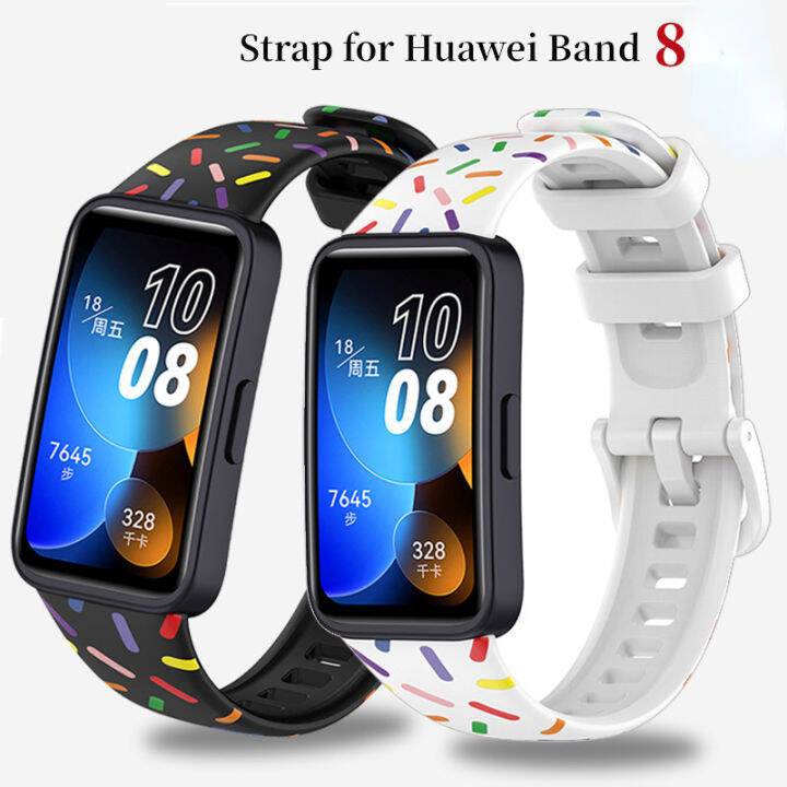 นาฬิกาข้อมือซิลิโคนสีรุ้งสำหรับสาย-huawei-band-8สายรัดข้อมือซิลิโคนสำรองสำหรับสายรัด-huawei-8พิมพ์ลาย