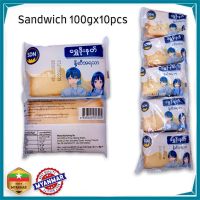 ?? ขนมพม่า แซนด์วิช ขนมปัง ขนม SANDWICH (100กรัม) ไส้ครีม ขนมปังแถว