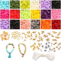 【CW】♀  Flat Round Polymer Clay Spacer Beads Charms Elastic String Clasp for Jewelry Making Earring Set