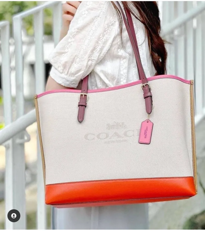 Coach C4085 Mollie Tote 25 in Colorblock NATURAL/MANGO Multi