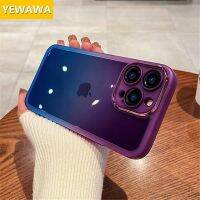 YEWAWA เคสโทรศัพท์แบบใสสีรุ้งไล่ระดับสีสำหรับ iPhone 14 13 12 11Pro Max Plus เคสซิลิโคนกันกระแทกพร้อมตัวปกป้องกล้องถ่ายรูป