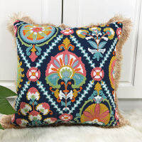 Floral Cushion Cove Colorful Ethnic Pattern Embroidery Pillow Case with Tassels For Sofa Home Decorative 45x45cm