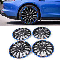 4pcs 15in Wheel Hubcap Snap On Hub Caps Cover Black + Blue Fit for R15 Tyre Steel Rim