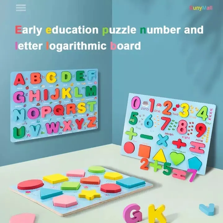 3D Wooden Colorful ABC,123 & Shapes Puzzle Inset Board Educational ...