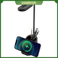 ZOWBRSH ชาร์จยูเอสบี โคมไฟตั้งโต๊ะแบบมีไฟ แบบ3-in-1 Qi Wireless โคมไฟโต๊ะ การศึกษาสำหรับเด็ก ปกป้องสายตาสายตา การอ่านแสง การอ่าน