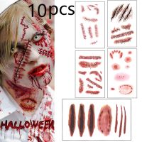 5/10pcs Halloween Tattoo Sticker Horror Bloody Wound Scar Waterproof Temporary Tattoos DIY Party Body Art Makeup Kids Adult