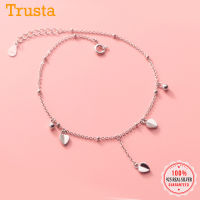 Trustdavis Real 925 Sterling Silver Fashion Sweet Tassel Beads Heart Anklets For Women Wedding Fine Silver 925 Jewelry DA1750