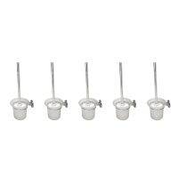 5X Chrome Round Wall Mounted Toilet Brush and Frosted Glass Toilet Brush Holder