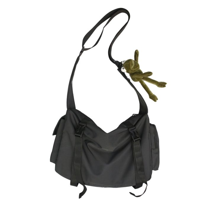 กระเป๋าสะพายไนลอนกันน้ำสีดำ-unisex-สไตล์ญี่ปุ่นและเกาหลี-satchels-ความจุขนาดใหญ่-solid-casual-messenger-กระเป๋า