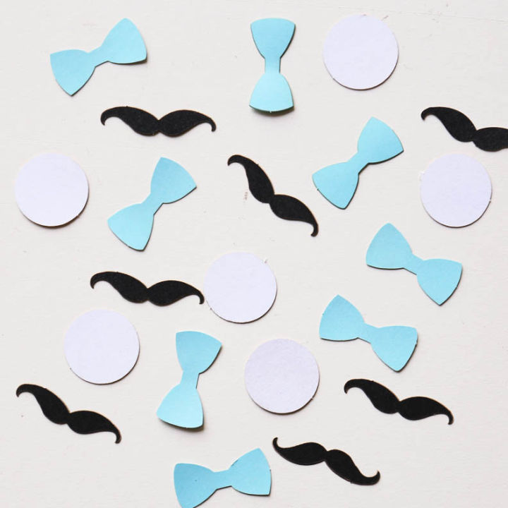 Little Man Baby Shower, Mustache Confetti, bowtie Table Confetti, Scrapbooking paper,first birthday decor , 100 count