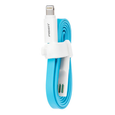 PISEN สายชาร์จ Lightning Noodle Charge &amp; Sync ยาว 800 mm อุปกรณ์สำหรับรีชาร์จและซิงค์เพื่อโอนถ่ายข้อมูลแบบ 2-in-1 USB 2.0 พอร์ตมาตรฐานใช้งานได้กับ USB - สีฟ้า