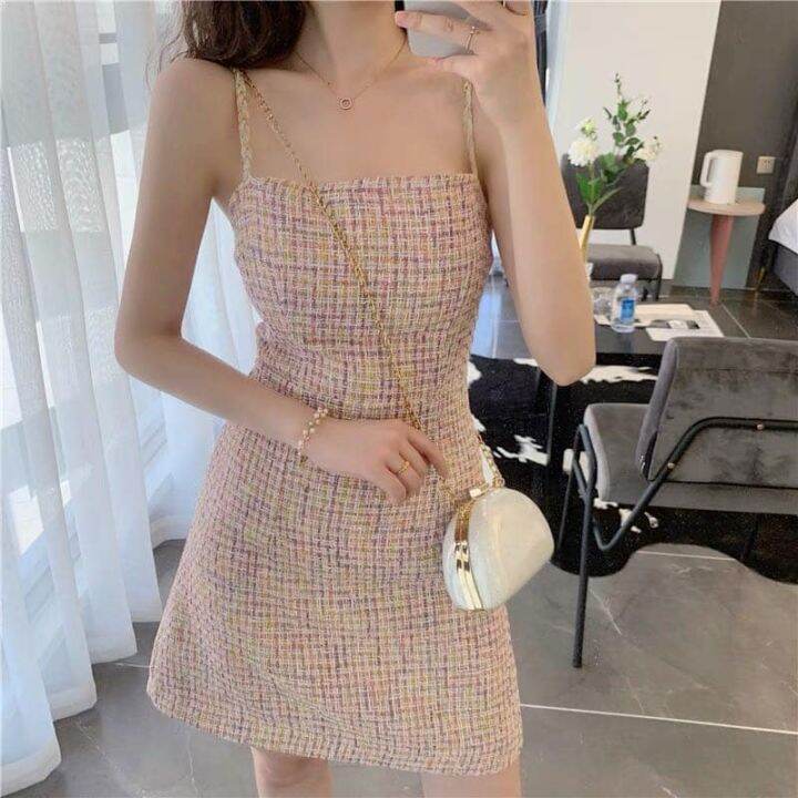 6761 String Strap Tweeds Dress Lazada PH