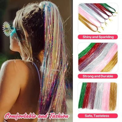 hot【cw】 Colors Threads Glitter Hair Tinsel String Extensions Hippie Accessories for Headdress