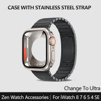 เคสอัพเกรดพิเศษ + สายเหล็กสแตนเลสสำหรับสายคาด Apple Watch 44มม. 45มม. สายข้อมือโลหะ IWatch 4 5 6 7 8 Se