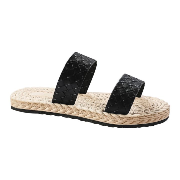 summer-travel-outside-wear-new-imitation-straw-rope-female-sandals-fashion-a-word-procrastinates-beach-thick-bottom-flat-with-female-slippers