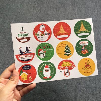 120pcs/lot New Hand Made Christmas Tree Snowman Round Self-adhesive sealing  Label Stickers Gift Bag Candy Box Decorate Stickers Labels