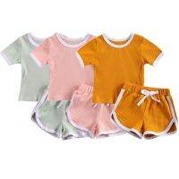 6M-3Years Lovely Infant Kids Girls Clothes Sets 0-3Y Solid Knit Short Sleeve Pullover T Shirts Tops Shorts 2pcs  by Hs2023