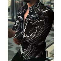 2022 Spring Autumn Men Fashion Shirts Turn-down Collar Buttoned Tops Mens Casual Gradient Printing Long Sleeve Shirt Streetwear