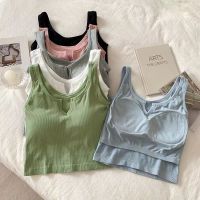 COD SDGREYRTYT Women Camisoles Crop Top Tanks Solid Color Top With Chest Pad Fixed Cup Wide Shoulder Vest