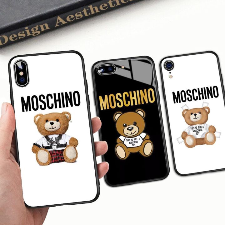 yellow-peach-flavor-เคสโทรศัพท์กระจกนิรภัยสำหรับ-redmi-note-10-pro-9s-8-7-6-5-a-8t-moschino-หมีน่ารัก