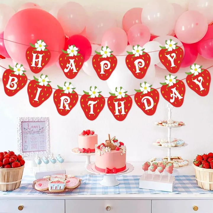 SURSURPRISE Strawberry Birthday Banner Decorations -strawberry Happy ...